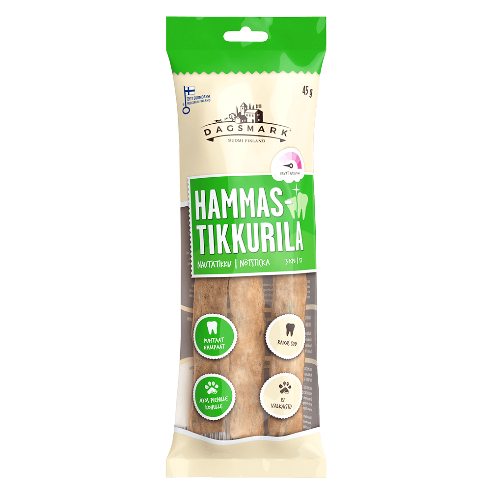 Dagsmark Hammastkkurila nauta purutikku koirien hampaiden ja suun hyvinvointiin.