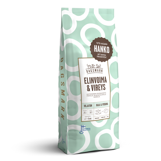 Dagsmark Elinvoima & Vireys viljaton kala koiran kuivaruoka 2 kg