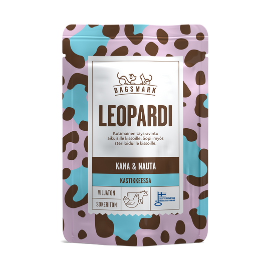 Dagsmark LEOPARDI kissan märkäruoka Kana-nauta kastikkeessa annospussi