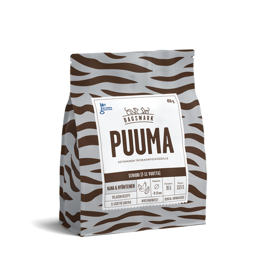 Dagsmark PUUMA viljaton kana-hyönteinen kuivaruoka seniorikissoille 450 g