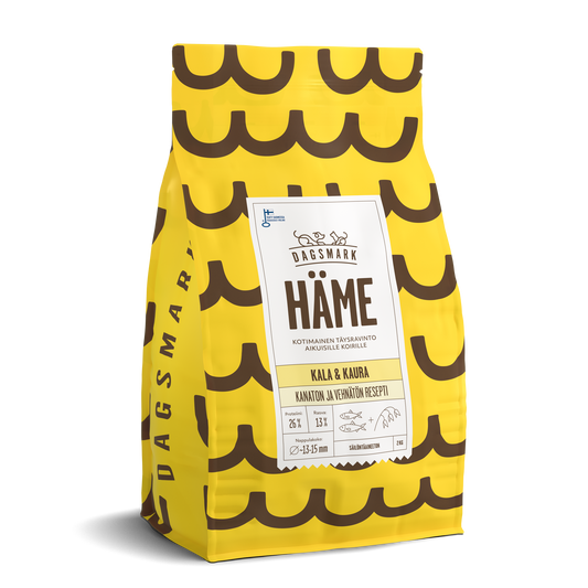 UUSI Dagsmark HÄME vehnätön kala-kaura koiran kuivaruoka 2 kg