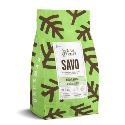 UUSI Dagsmark SAVO vehnätön kana-kaura koiran kuivaruoka 2 kg