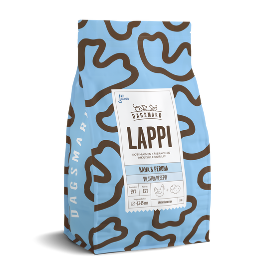 UUSI Dagsmark LAPPI viljaton kana-peruna koiran kuivaruoka 2 kg