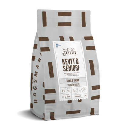 UUSI Dagsmark KEVYT & SENIORI  vehnätön kana-kaura koiran kuivaruoka 2 kg