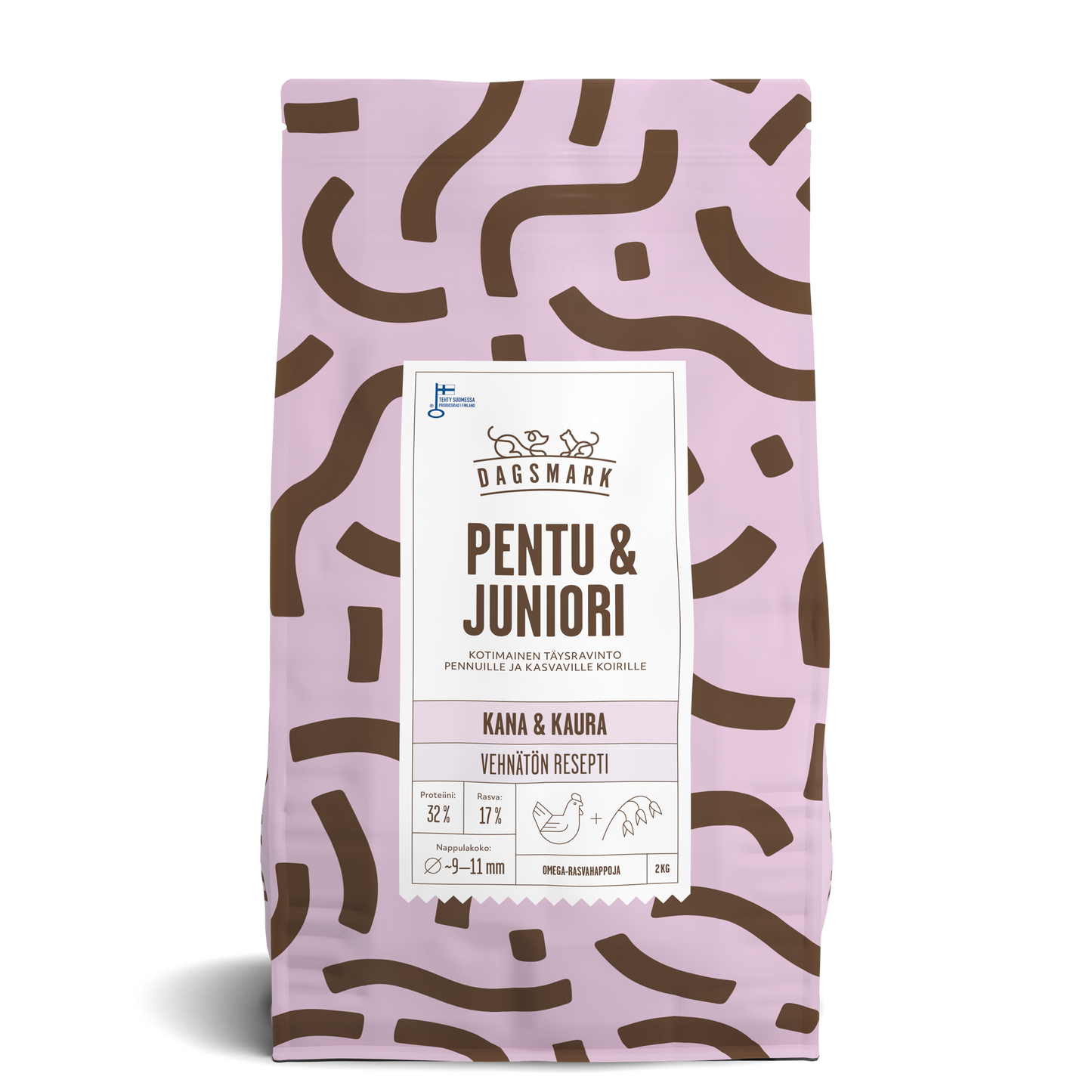 Uusi Dagsmark PENTU & JUNIORI vehnätön kana-kaura koiran kuivaruoka