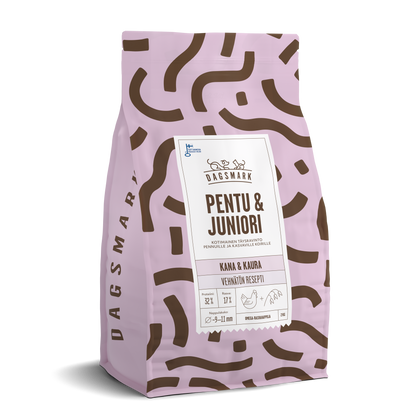 Uusi Dagsmark PENTU & JUNIORI vehnätön kana-kaura koiran kuivaruoka