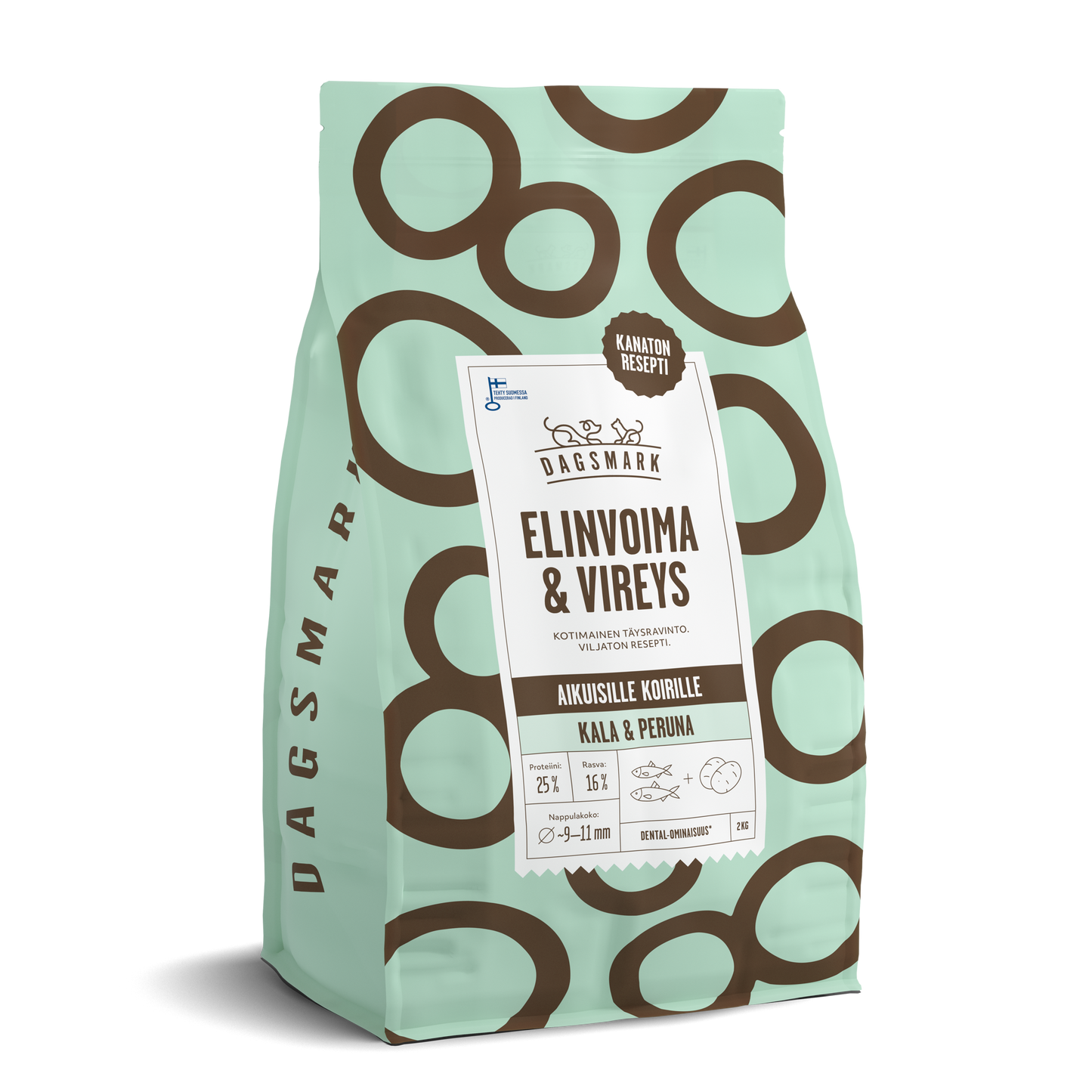 Uusi Dagsmark Elinvoima & Vireys viljaton kala koiran kuivaruoka 2 kg