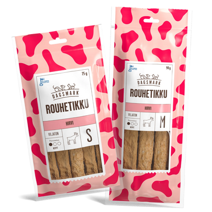 Dagsmark Rouhetikku hirvi S ja M tuotteiden uudet pakkaukset. 