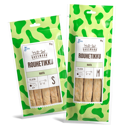 Dagsmark Rouhetikku nauta S ja M tuotteiden uudet pakkaukset. 