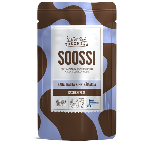Dagsmark SOOSSI kana-nauta-metsämarja kastikkeessa -märkäruoka koiralle
