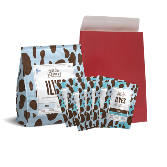 Lahjapussi kissoille: ILVES Kastike + kuivaruoka