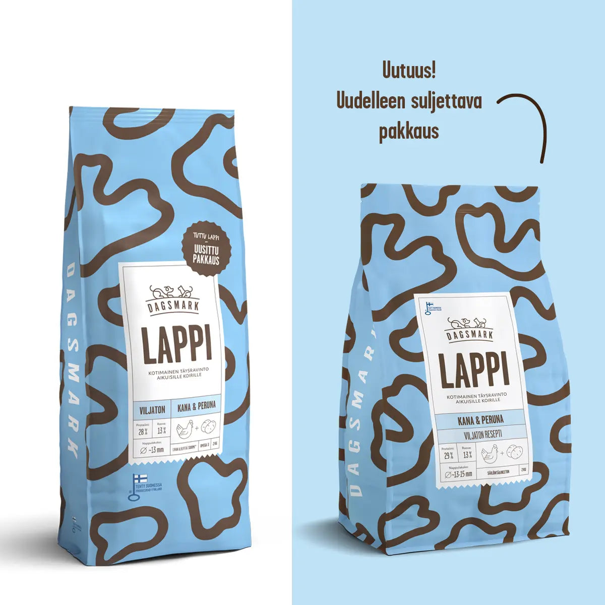 UUSI Dagsmark LAPPI viljaton kana-peruna koiran kuivaruoka 2 kg
