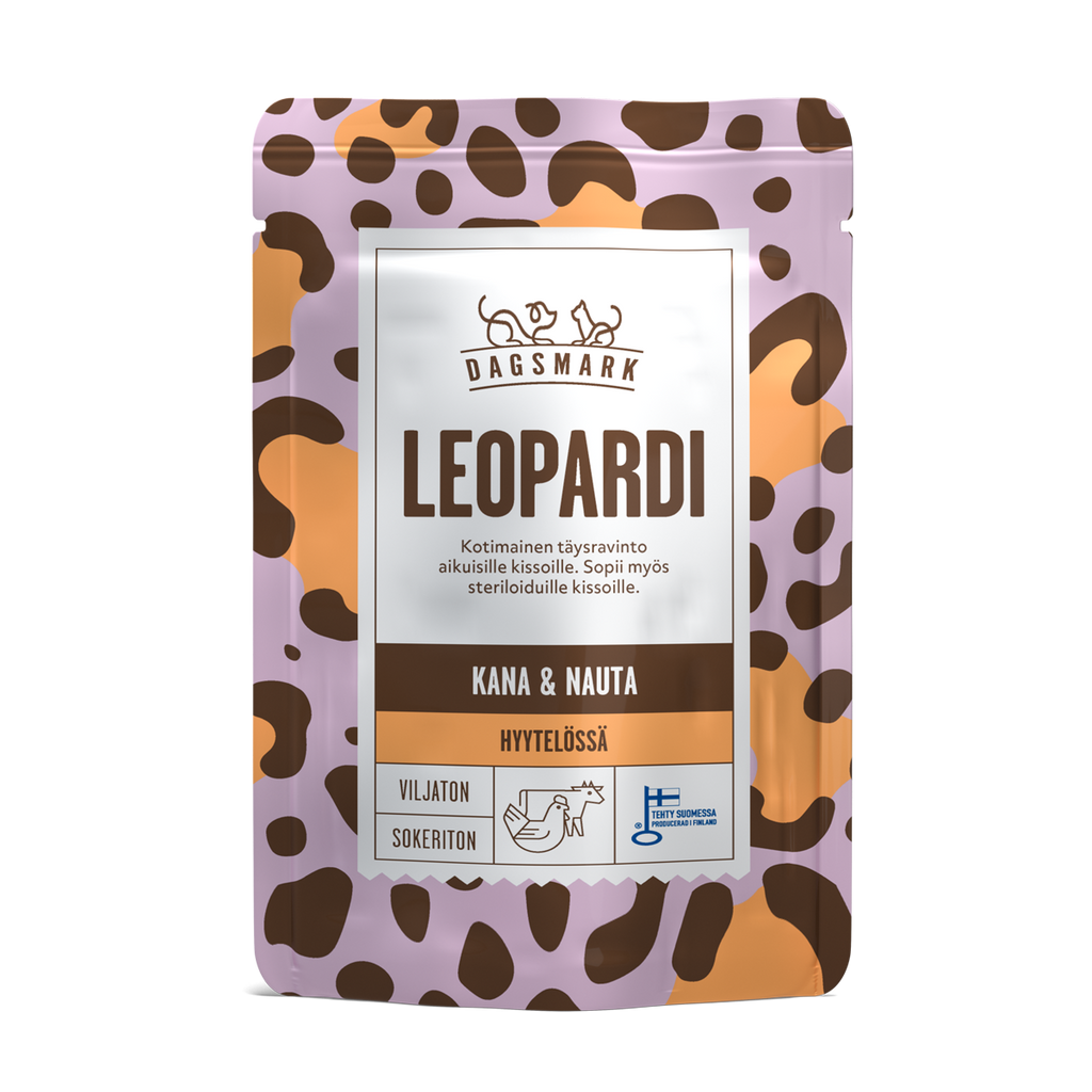 Dagsmark LEOPARDI kissan märkäruoka Kana-nauta hyytelössä annospussi