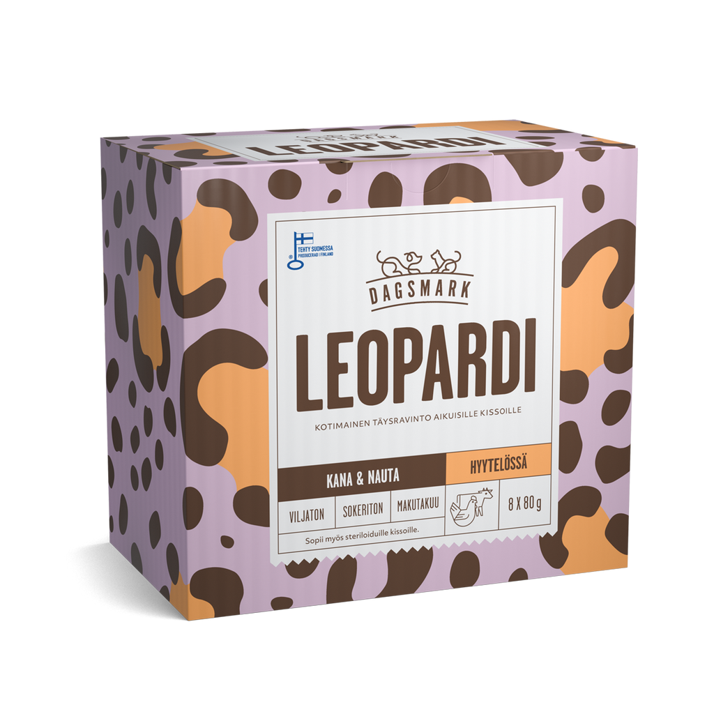 Dagsmark LEOPARDI kissan märkäruoka Kana-nauta hyytelössä monipakkaus
